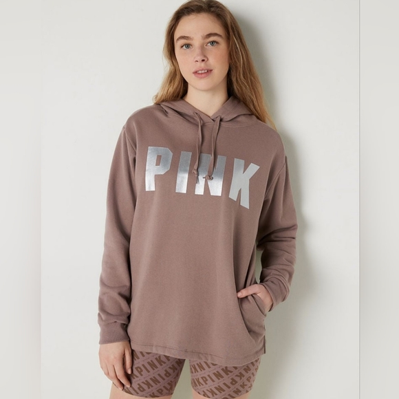 LAST CHANCE!!! PINK VS FLEECE CAMPUS HOODIE Size XS Brown - Picture 2 of 4
